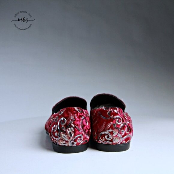 NWT Amali Fabian Embroidered Sequin Driving Loafers Red Rose Gold Men 8 - Picture 6 of 13